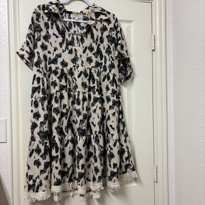 Umgee Animal Print Raw Hem Dress